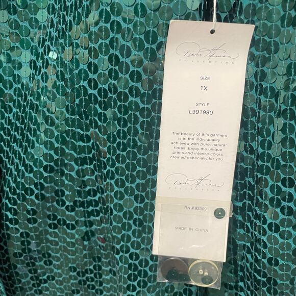 NWT Vintage Diane Gilman Pure Silk Sequin Embellished Blazer Jacket Green 1X - Picture 6 of 7
